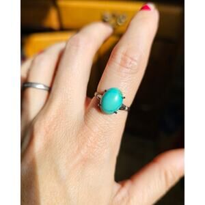 Mid-Century Vintage Japan Silver Turquoise Solitaire Ring Size 7